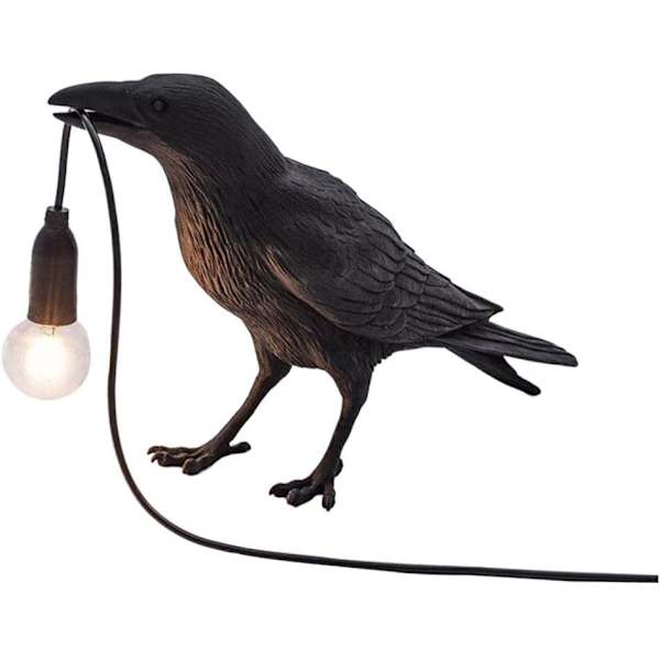 Lucky Bird Dekorativ Ravn Lampe Fugle Bordlampe Kreativ Dyreformet Lampe Soveværelse Sengelampe Væghængt Lampe Dekorativ Lampe - Sort Bordlampe