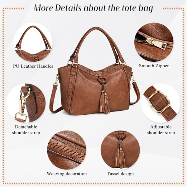 Dametasker, Frynset Shopper Taske Mode Crossbody Taske i PU Læder Håndtaske til Arbejde, Daglig Brug og Fester Brown