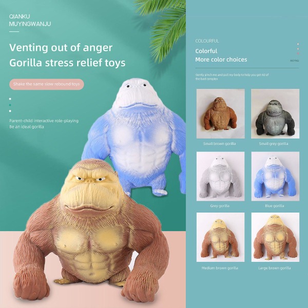 Gorilla Stretchy Gorillaer Dukke Dekompressionslegetøj Dekorativt Kreativt Søde børn Gave Hjemmearbejde Knib musik 12*12 Blue
