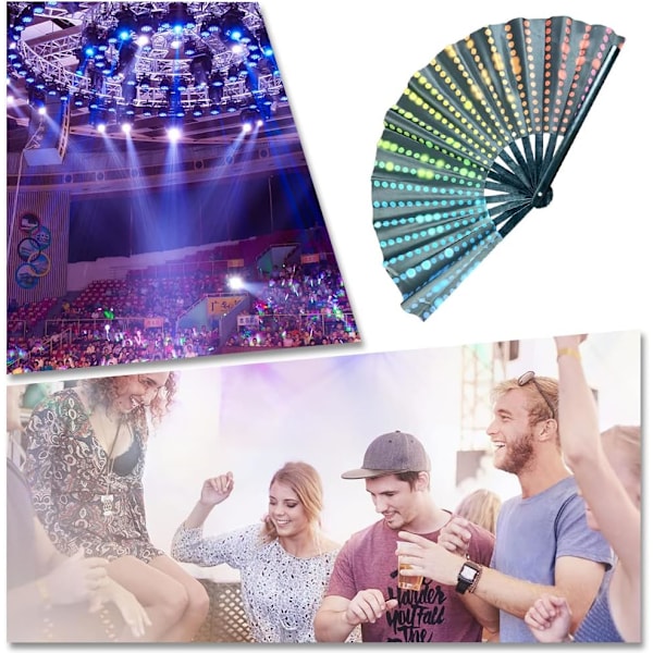 Kvinde/Mand Stor Foldbar Hånd Rave Fan Bambus og Nylon-Stof Foldbar Hånd Fan Neon Mønster Foldbar Fan til Dans, Festivaler, etc