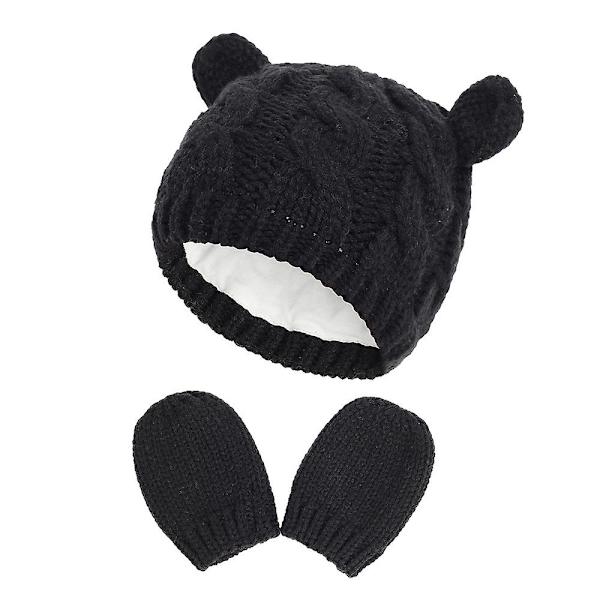 Baby høst og vinter lue og hanske sett M black