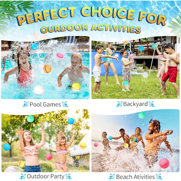 Magnetiske vandballoner, 6 stk. genanvendelige vandballoner Hurtig fyldning Selvforseglende, Vandkugler Poollegetøj til have Strand Sommer Vandsport 6pcs