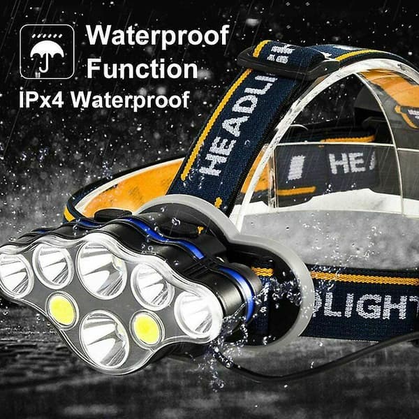 Hodelykt, Super Bright 12000 lumen USB Hodelykt 6 LED 8 Moduser med Rød Indikatorlys
