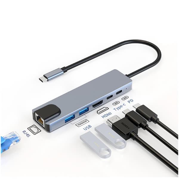 USB-C Hub Multiport Adapter, 6-i-1 USB-C Dockingstation med 4K HDMI, Hub til Bærbar og PC