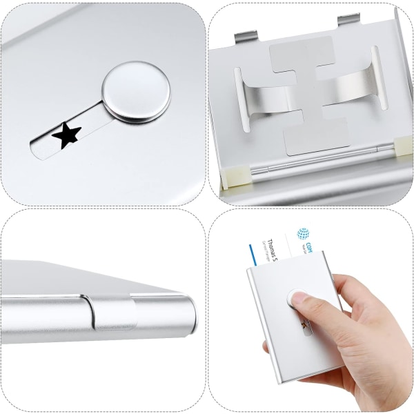 Visitkort, holder Bærbart kortbeskytter etui Aluminiumslegering Slim Card Wallet Automatisk Pop Up Pocket Visitkortetui (sølv)