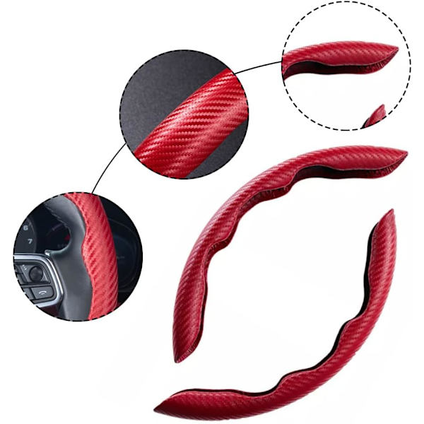 Bilstylingsrattöverdrag, Universal 2 st Kolfiber Anti-halk Bilstylingsrattöverdrag Anti-halk Plysch Bekväma Rattöverdrag Tillbehör Red