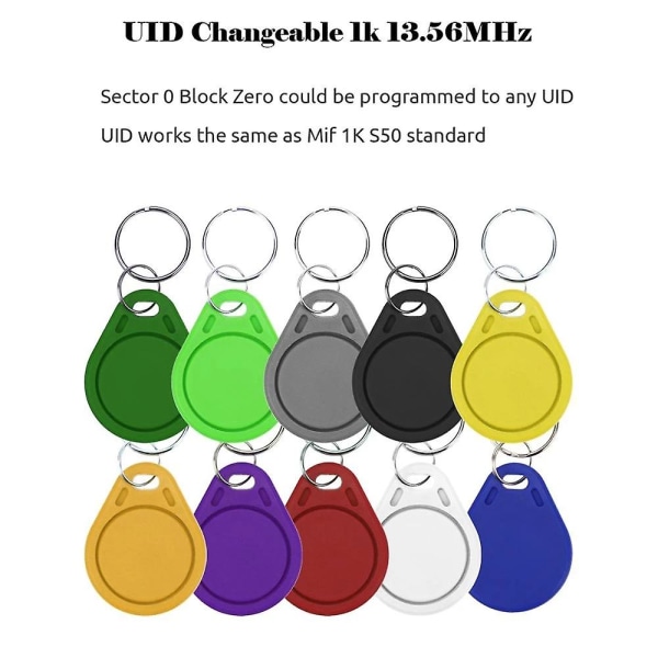 50 stk Uid 13,56mhz Blokk 0 Skrivbar Ic-kort Klon Endringsbar Smart Keyfobs Nøkkelbrikker 1k S50 Rfid Acc