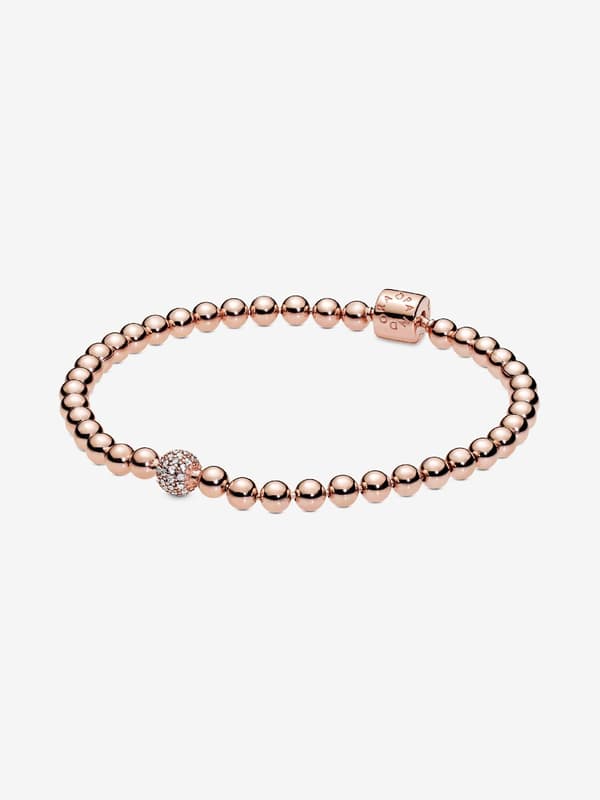 Pandora - Beads & Pavé -rannekoru - 14k ruusukullattu 7.5in/19cm
