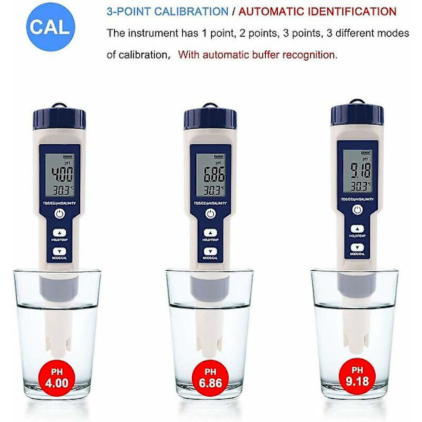 Vinterkampanj, 5 i 1 Vattenprovare Multifunktionell Vattenkvalitetstestare, Digital Tds/ec/salthalt/ph/temperatur För Dricksvatten, Pool, Akvarium,