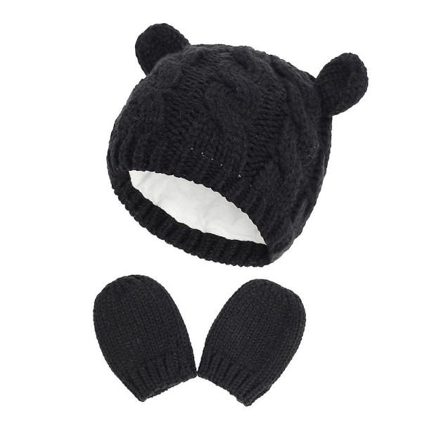 Baby Fall And Winter Hat And Glove Set L black