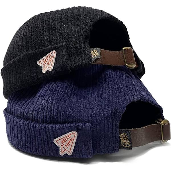Corduroy Caps Justerbar Brimløs Caps Retro Rullede Mansjetter Harbour Hat Arbeider Sailor Caps Beanie Skullcap Docker Leon Hat Black
