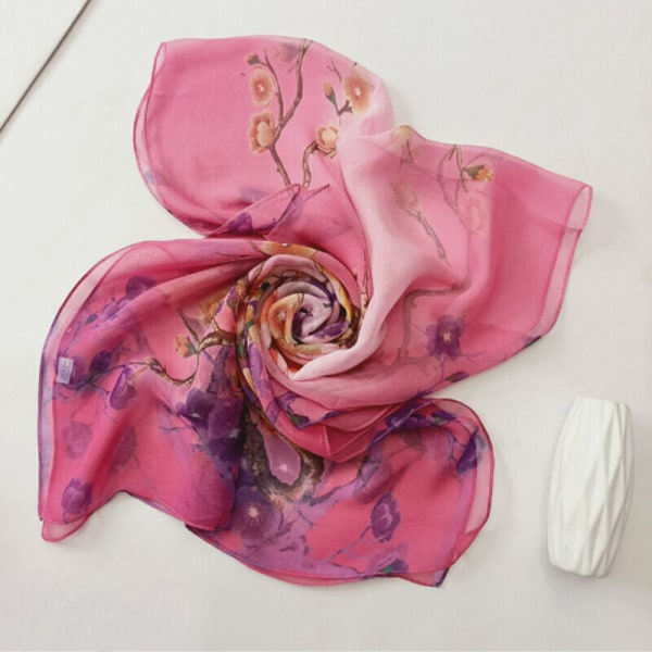 Kvinners lange skjerf, mykt silkesjal, damessjal, chiffon-sjal, tynt, pustende sjal Rose