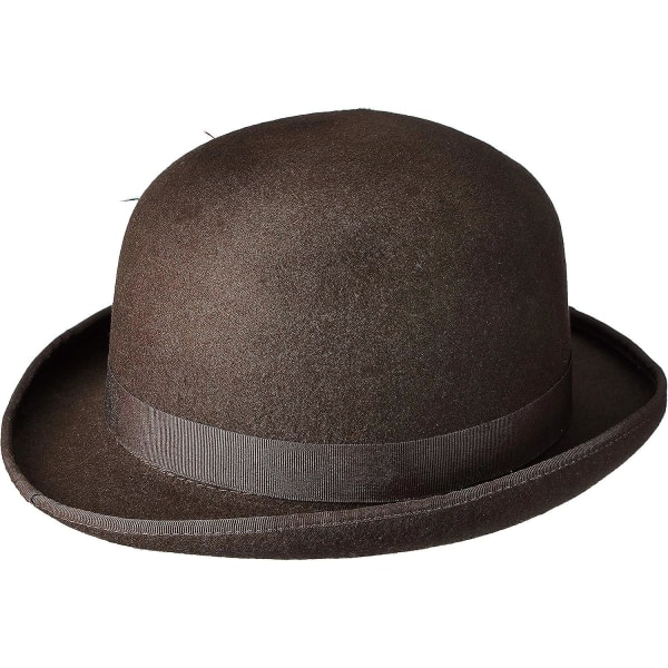 Unisex Hård Top Uld Bowler Hat Med Fjer Satin Foret Størrelser S Til Xl M Brown