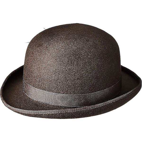 Unisex Hård Topp Ull Bowler Hatt Med Fjäder Satinfodrad Storlekar S Till Xl L Brown