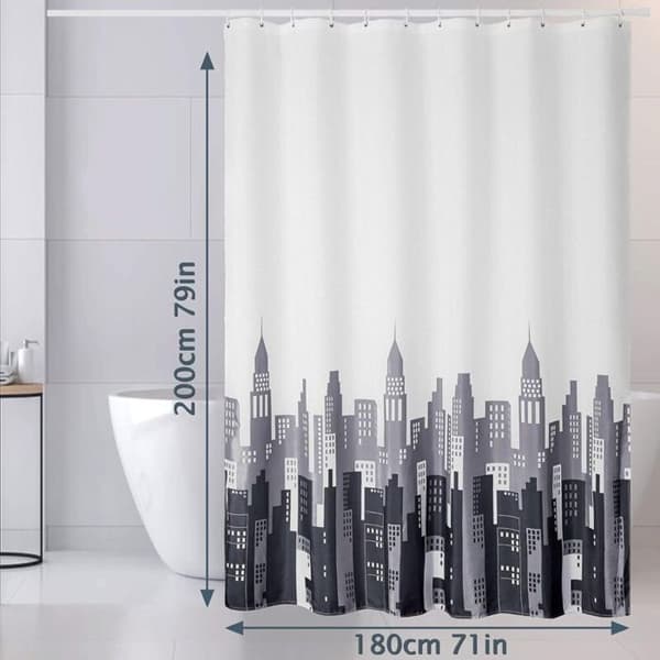 Vandtæt, holdbart og meldugresistent badeforhæng, polyesterbadeforhæng med 12 kroge, 180 cm x 200 cm, hvid/sort