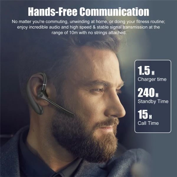 V8S trådlöst headset Handsfree hörlurar för båda höger vänster öra för Android IOS-telefoner trådlösa brusreducerande hörlurar