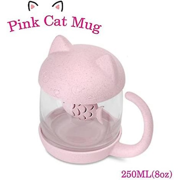 Katt Glass Teekrus Vannflaske - Med 250ml (8oz) Fishbread Infusjonsfilter (rosa)