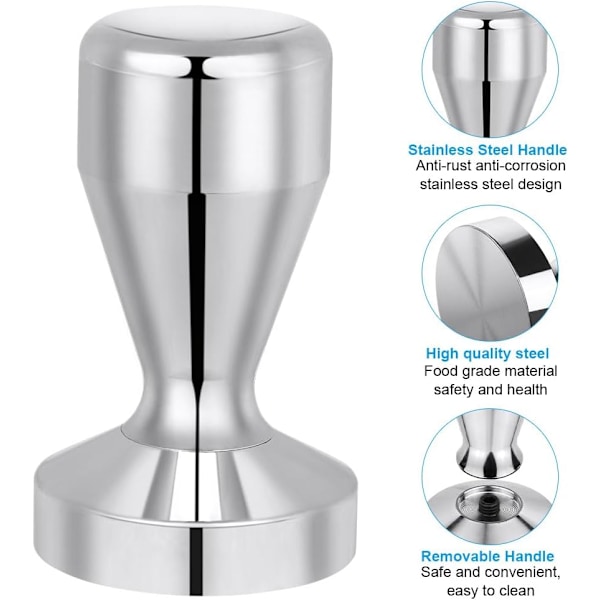 Kaffe Tamper 51mm, Espresso Kaffe Tamper, Rustfrit Stål Espresso Tamper, Sølvfarvet Tamper Kaffebar Tilbehør - Sølv