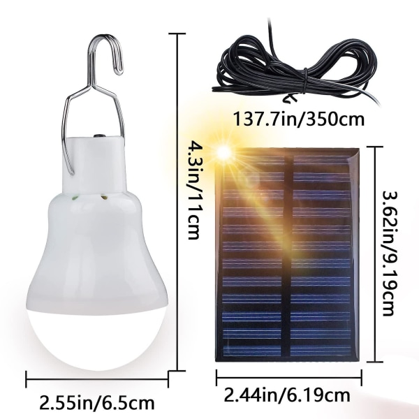 Solcelledrevet skur LED-pære, 2-pak bærbar USB-opladningslanternelampe med solpanel, 110 lumen campinglys til indendørs udendørs køkkenhave 2 pack