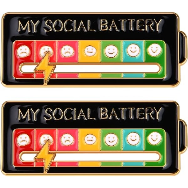 My Social Battery Pins, Funny Social Mood Broche Pin i 7 dage, Interactive Mood Pins med glidende justerbar, Creative Expression Pin Broche (Sort)