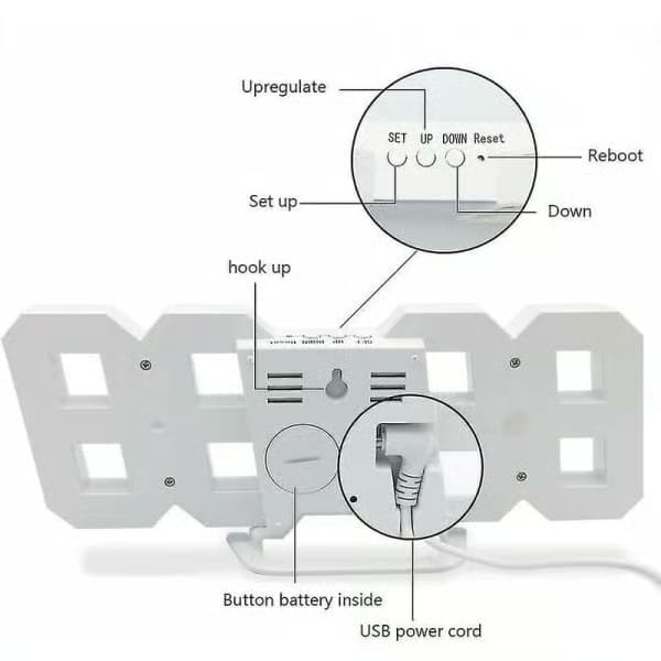 Stor 3D LED digital väggklocka