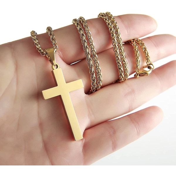 Kors Halsband för Män Pojkar Kvinnor 16-24 Tum Rostfritt Stål Korshänge Kedja Religiös Present Black 16 Inches