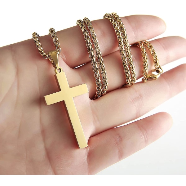 Kors Halsband för Män Pojkar Kvinnor 16-24 Tum Rostfritt Stål Korshänge Kedja Religiös Present Black 16 Inches