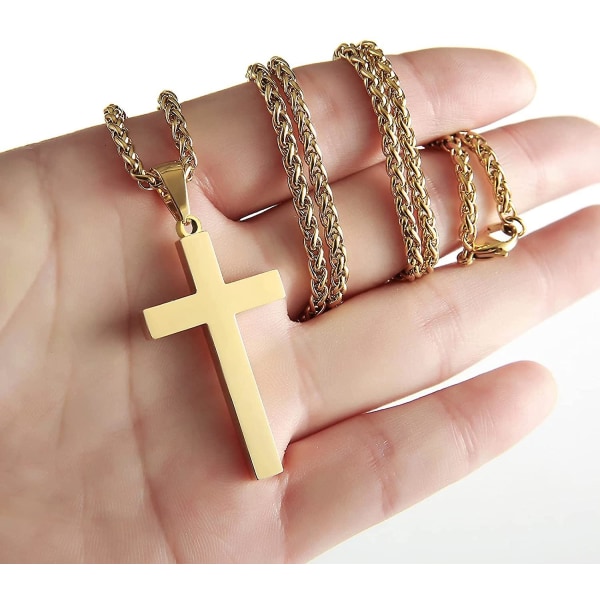 Kryds halskæde til mænd Drenge Kvinder 16-24 tommer rustfrit stål korsvedhæng kæde religiøs gave Black 24 Inches
