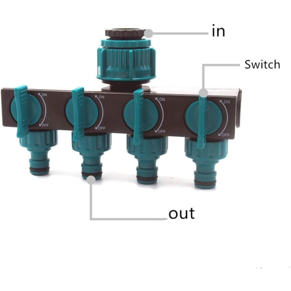 4-vejs vandfordelerslangesplitter Haveslangekonnektor Y-stik ledningsvandssplitter