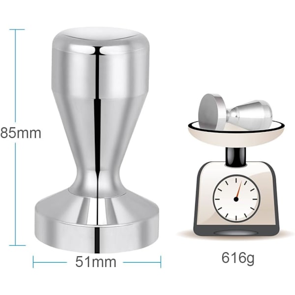 Kaffe Tamper 51mm, Espresso Kaffe Tamper, Rustfrit Stål Espresso Tamper, Sølvfarvet Tamper Kaffebar Tilbehør - Sølv