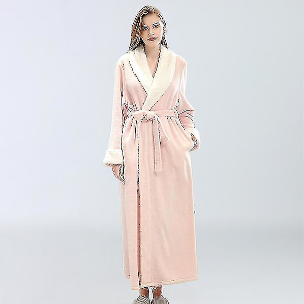 Dame Badekåbe Blød Fleece Lang Kåbe Natkjole Pink XL