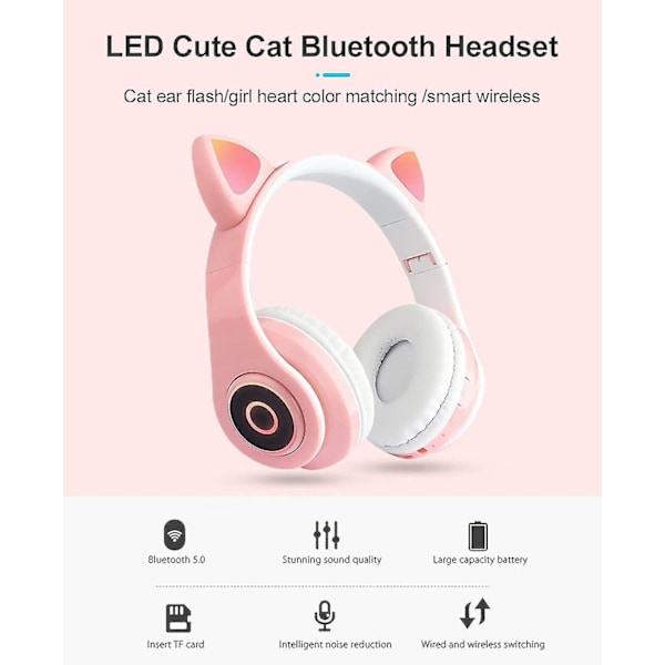 Søde Katteøre Trådløse Hovedtelefoner, Bluetooth 5.0 Over-Ear Hovedtelefoner Purple