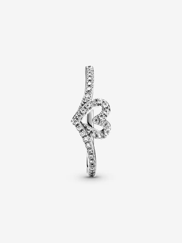 Pandora - Glitrende Wishbone Hjerte Ring - Sterling sølv Circumference: 52mm