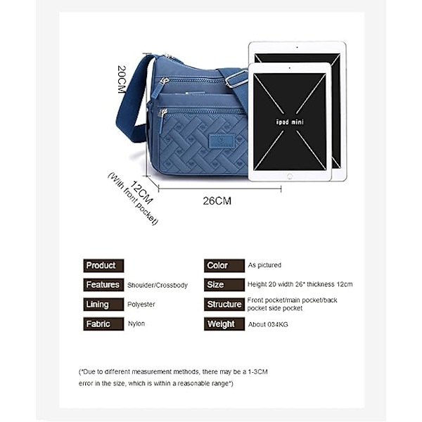 Naisten crossbody-laukku, moniosainen crossbody-laukku, olkalaukku, matkalaukku, käsilaukku (sininen)