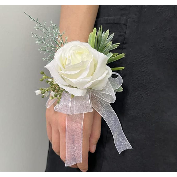 2 stk. Hvide Rosen Håndled Blomster og Mænds Bryllupsblomster Bryllupsceremoni og Håndled Corsage, Brude Bryllupsblomster Tilbehør