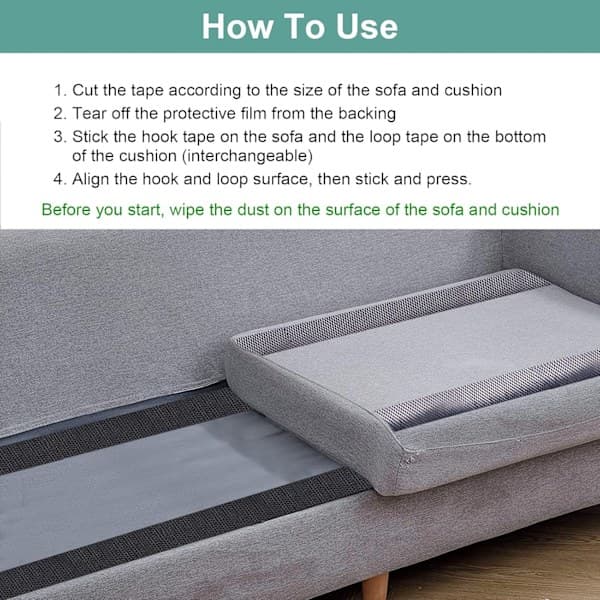 Sofahynder, skridsikker, forhindrer sofahynder i at glide, velcro, sort 10cm*2m --- (Velcro-fastgørelsessæt)