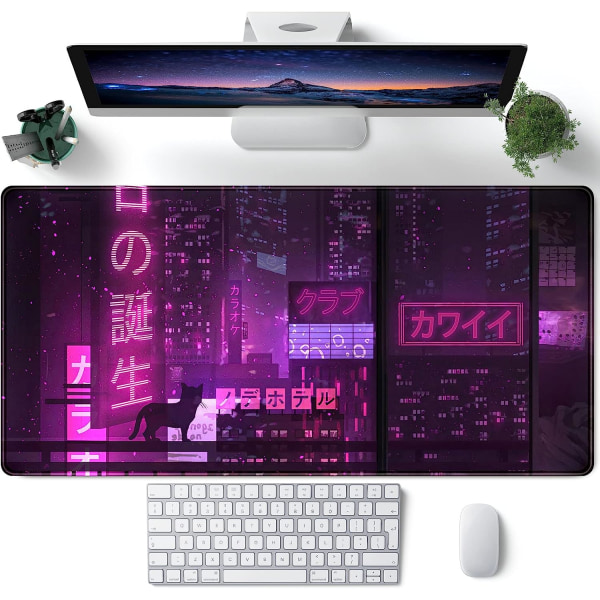 Violetti pelihiirimatto japanilainen XXL-pöytämatto, laajennettu Anime Cool iso hiirimatto Näppäimistö Hiirimatto Pöytäalusta kannettavan tietokoneen pelaajille 31,5''X15,7''
