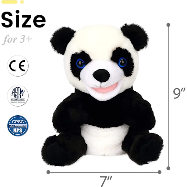 Panda-käsinukke pehmoeläinlelu liikuteltavalla suulla roolileikkeihin ja tarinankerrontaan