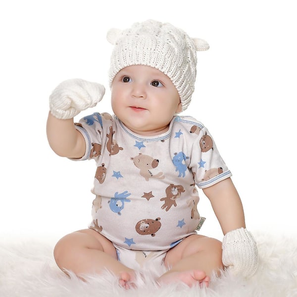 Baby høst og vinter lue og hanske sett S white