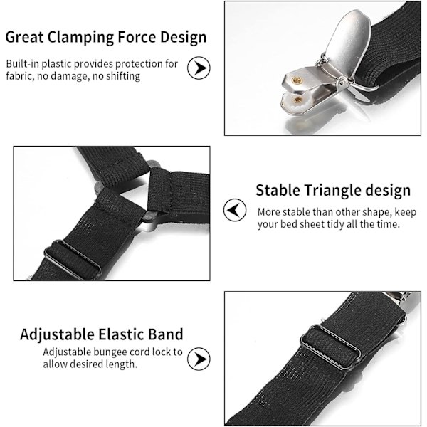 8 stk. sengebetræk clips stropper justerbar trekant fastgørelse elastisk hjørne seler grippere holder til madrasbetræk sofa pude (sort)