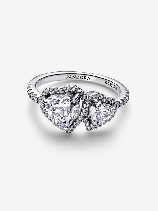 Pandora - Sparkling Halo Hearts Ring - Sterlingsølv Circumference: 56mm