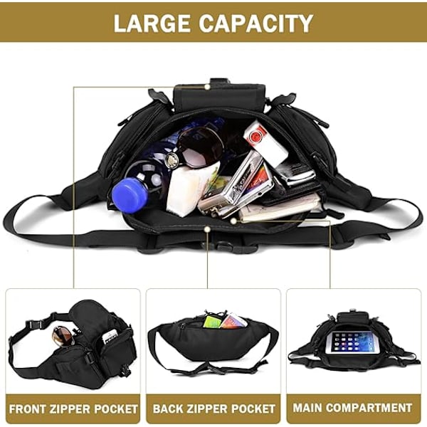 Taktisk Midjeväska Militär Midjepack Bumbag Bältesväska för Utomhuspromenader Löpning Vandring Camping Klättring Trekking Black