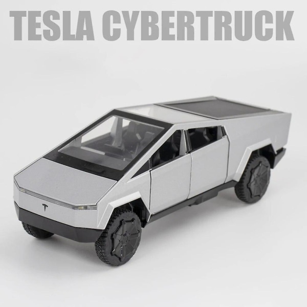 1:32 Tesla Model X Model 3 Model S Model Y Legering Bilmodell Diecasts Leksaksbil Ljud Och Ljus Barnleksaker För Barnpresenter Pojk Leksak Cybertruck Silver