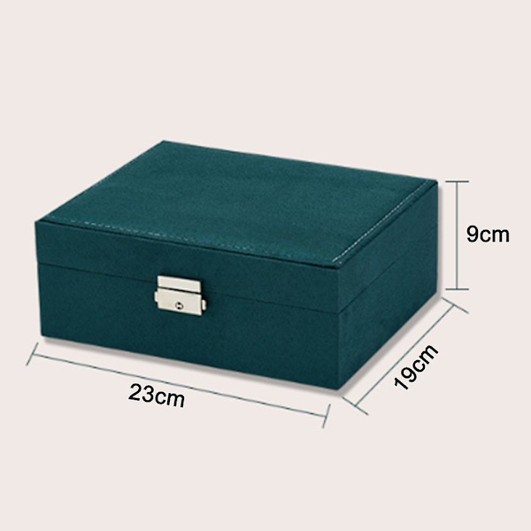 Smyckeskrin för kvinnor, 2 lager, stort, låsbart smyckeskrin Dark green