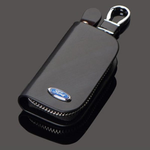 Läder Ford Keyfob Nyckelring Nyckelfodral Case Fjärrkontrollfodral Case Cover Blixtlåsväska Charm Ford Black