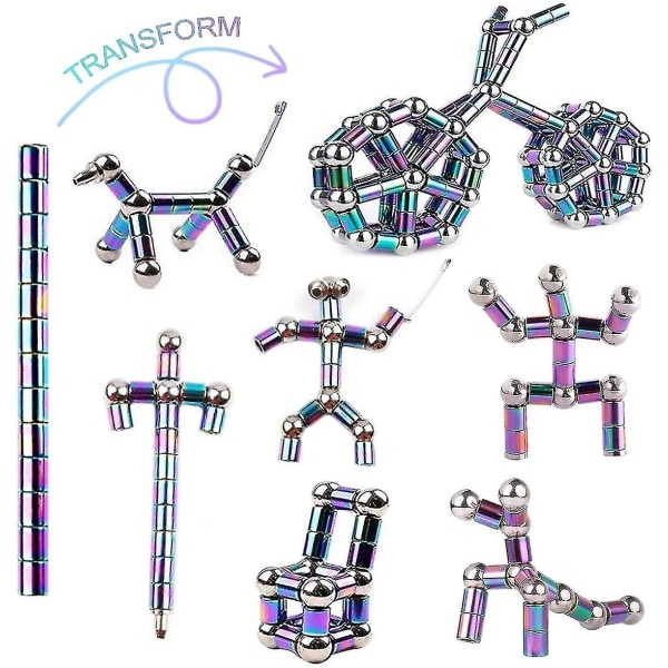 Magnetisk Fidget Pen, Magnet Fidgi Pen, Jiki Crush Metric Pen Crinkle, Crushmetrisk Switch Strato Penne, Multifunktionel Deformerbar Magnet Skrivelegetøj Pe Rainbow