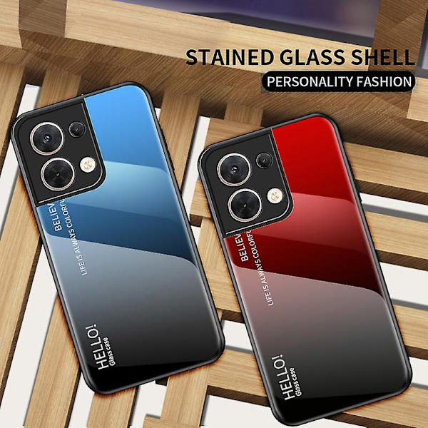 Gradientfärgat telefonskal i härdat glas + hårt PC + mjukt TPU-skydd för Oppo Reno8 5g Gradient Rose