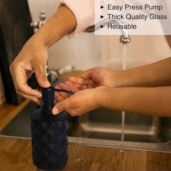 Glas Sæbedispenser, 330 ml Sæbedispenser med Rustfri Metalpumpe, 350 ml Genopfyldelig Håndsæbedispenser Flaske 2 stk