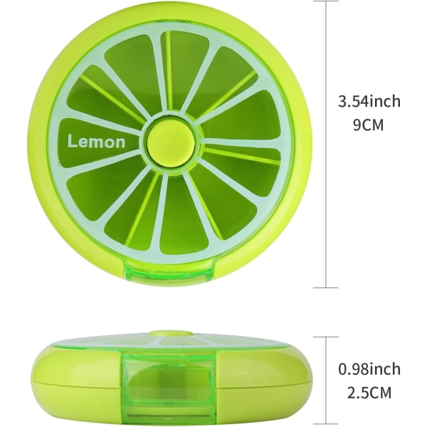 Creative Portable Mini 7-dagars veckovis cirkulär form Roterande söt fruktstil case (citrongrön)
