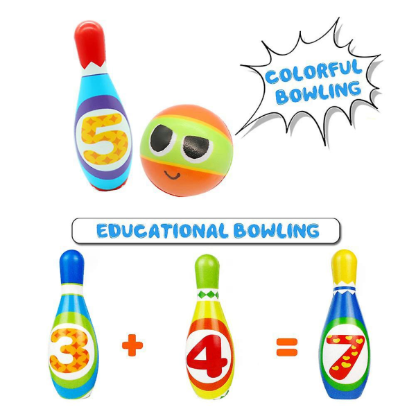 Skum bowling sæt til børn, 10 indendørs farverige pins 2 bowlingbolde, legetøj til småbørn med nummer, sport Gif